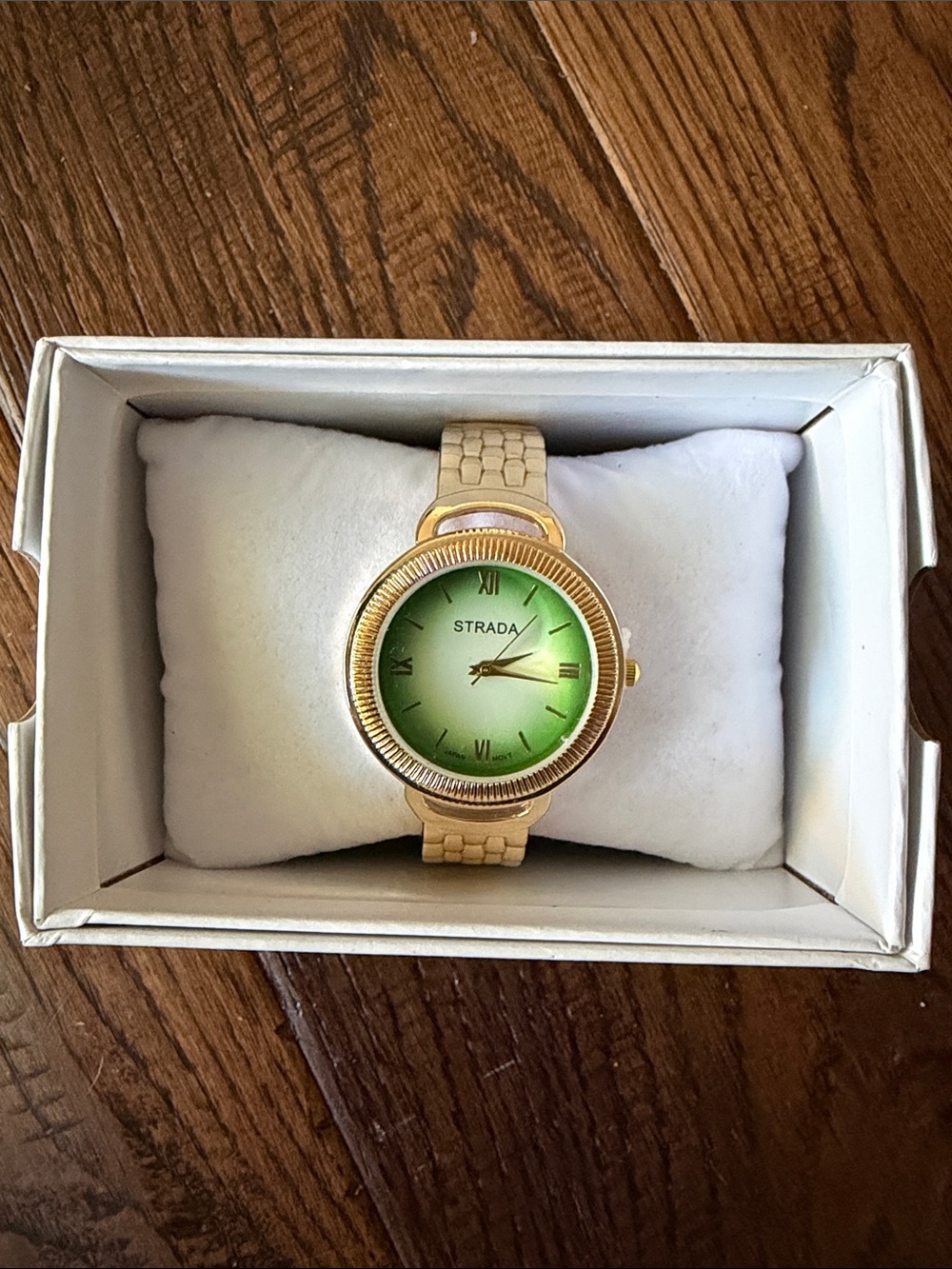 NWT Strada Gold Tone Watch with Green Gradient Dial and Roman Markers